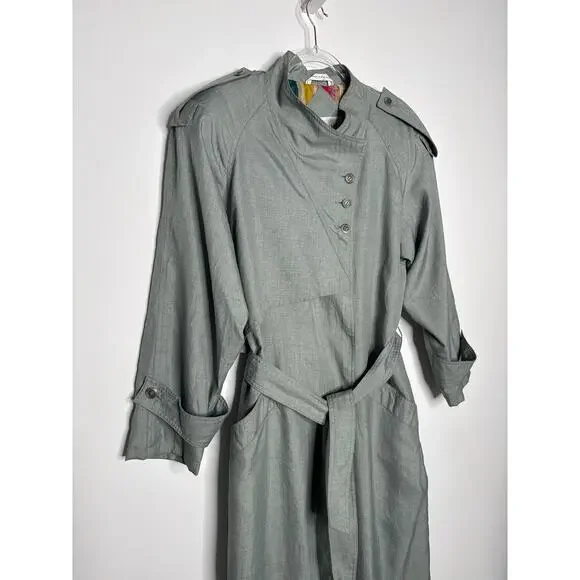Vintage 1980s Braefair Sage Green Belted Trench Coat Large